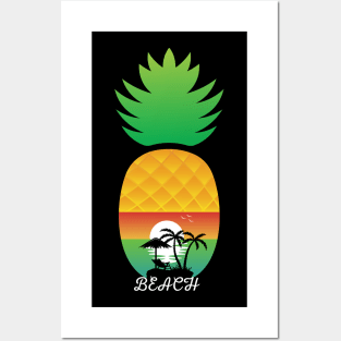 Vintage Sunset Pineapple Beach Posters and Art